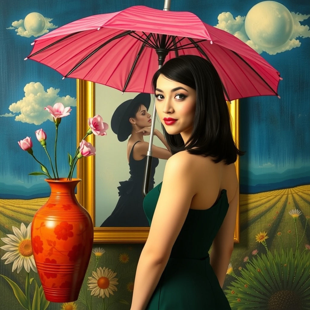 Surreal Magritte-Inspired Scene with Nested Pictures