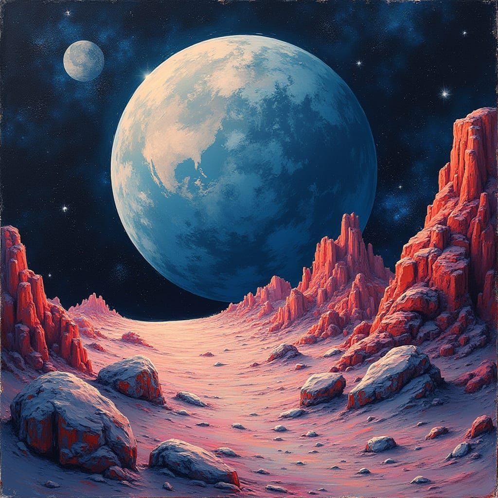 Moon Landscape with Earth in Graffiti Art Style