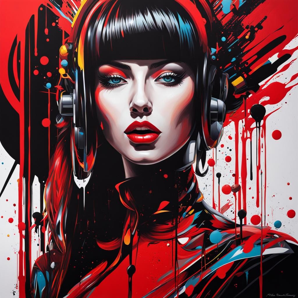 Girl DJ in Futuristic Disco: Graffiti Art Style