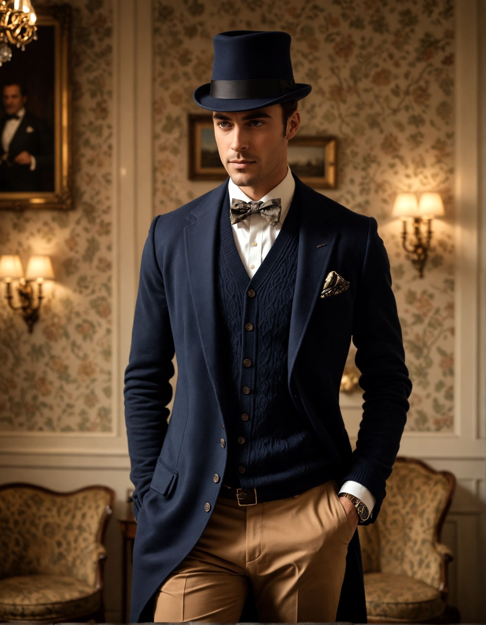 Elegant Gentleman in Luxurious Baroque Revival Setting