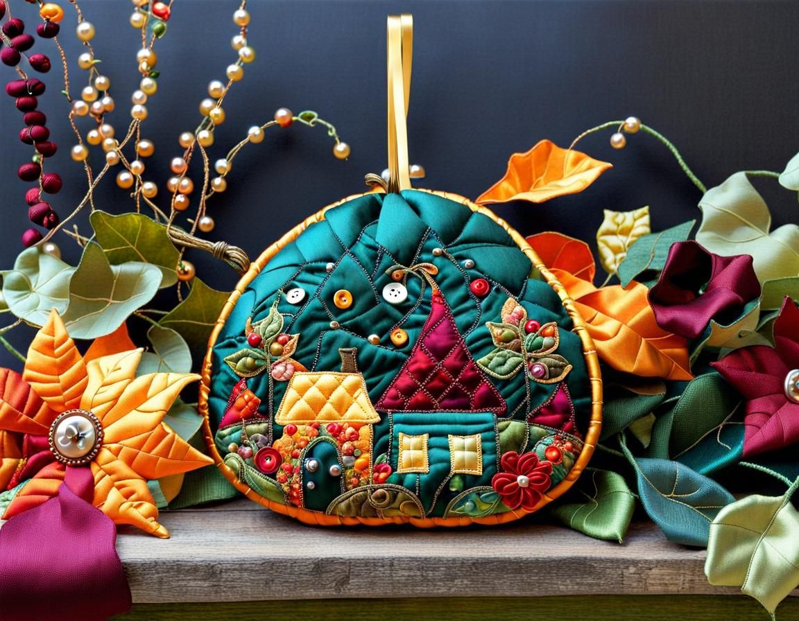 Enchanted Autumn Gourd in Quilted Patchwork Style