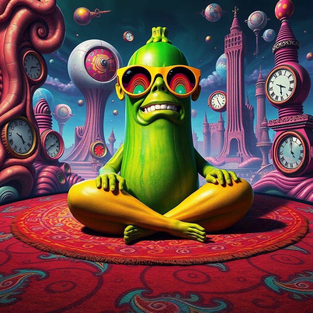 Vibrant Zucchini in Retro-Futuristic Dreamscape