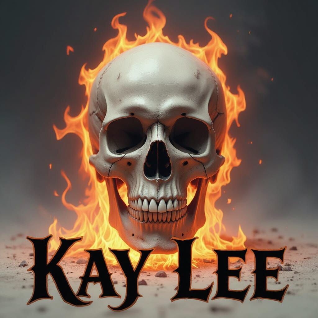 Flaming Skull with Gothic Inscription in Surreal Style