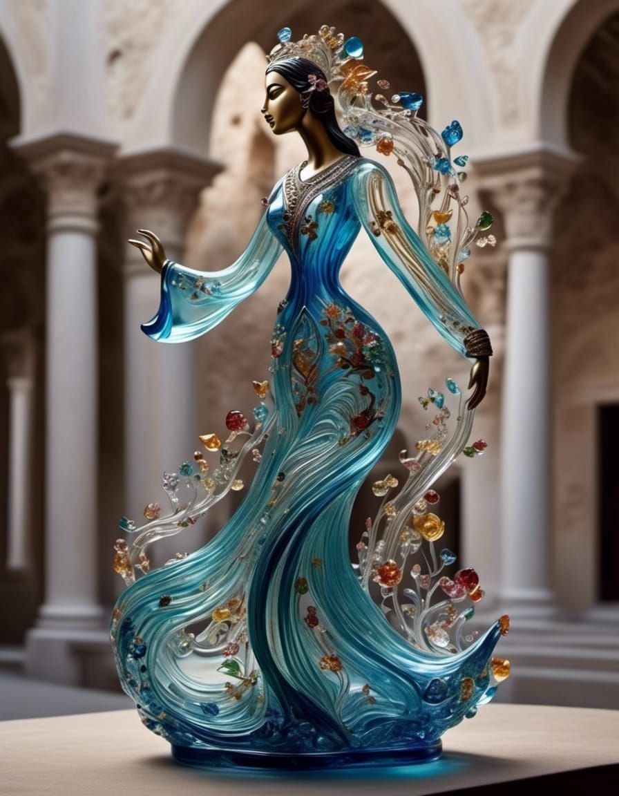 Palestinian Lady: Iridescent Glass Art Sculpture