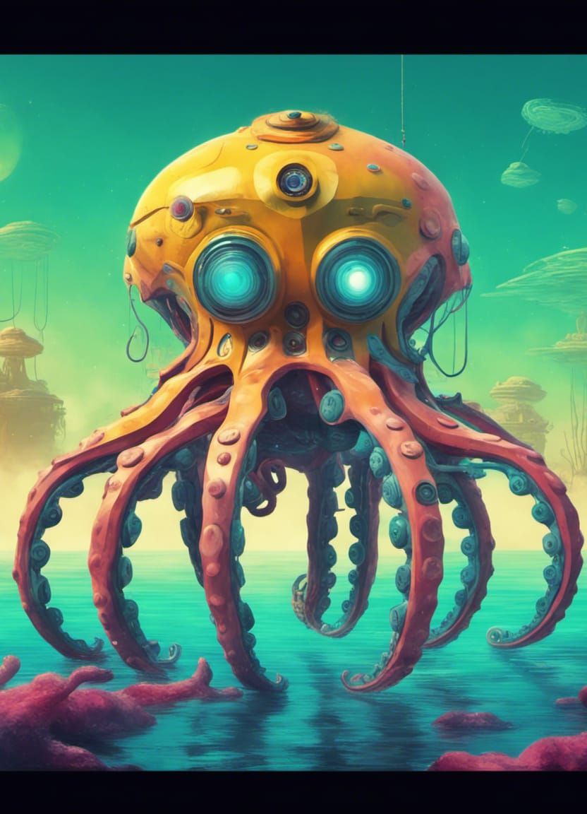 Mechanical Alien Octopus in Alien Ocean, Stopmotion Art