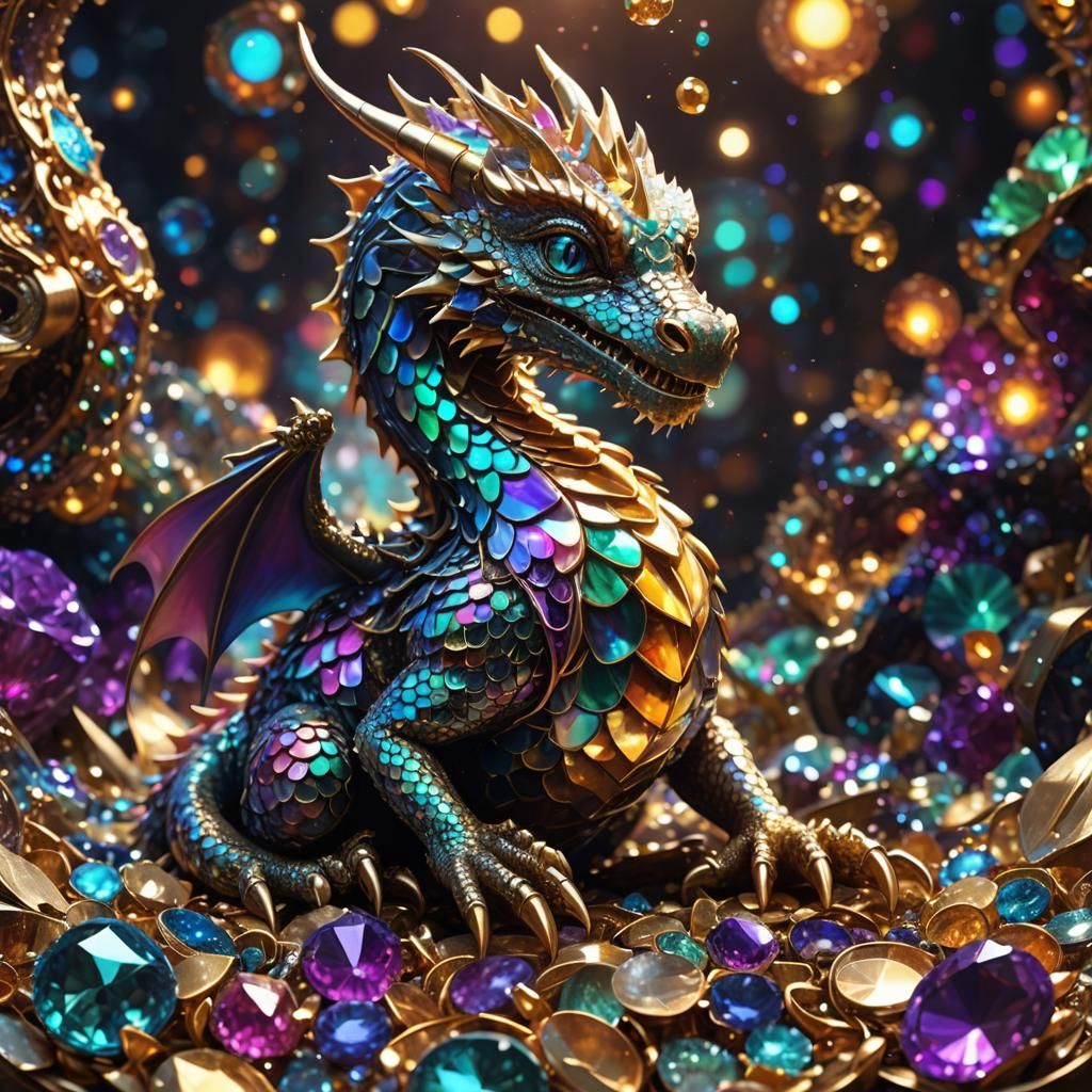 Jewel Scale Dragon on Treasure Hoard: Digital Art