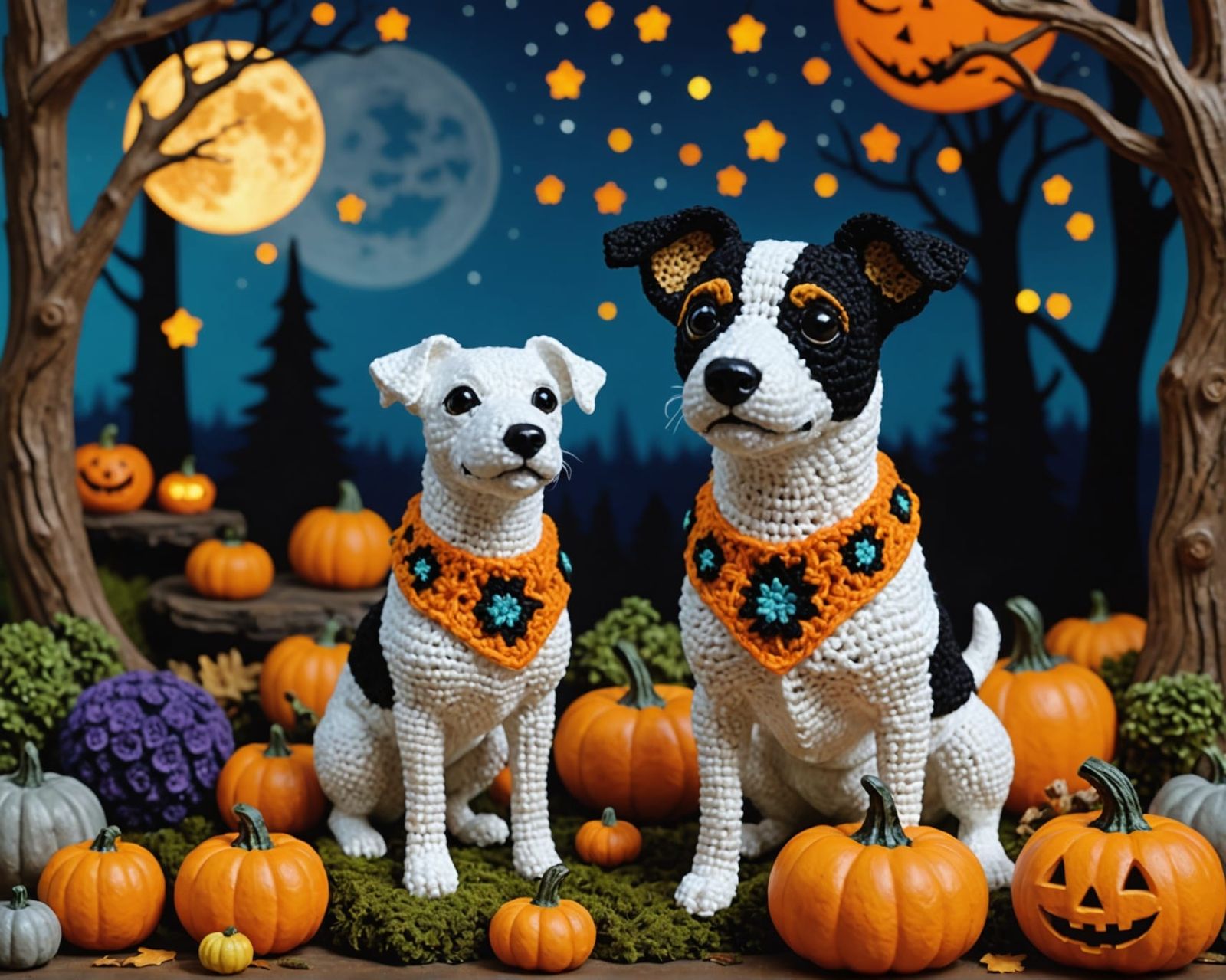 Halloween Jack Russell in Klimt Crochet Style
