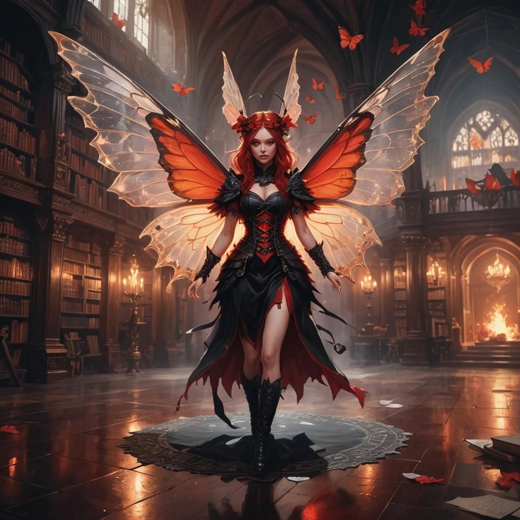 Slavic Fairy Witch in Gothic Library Digital Art