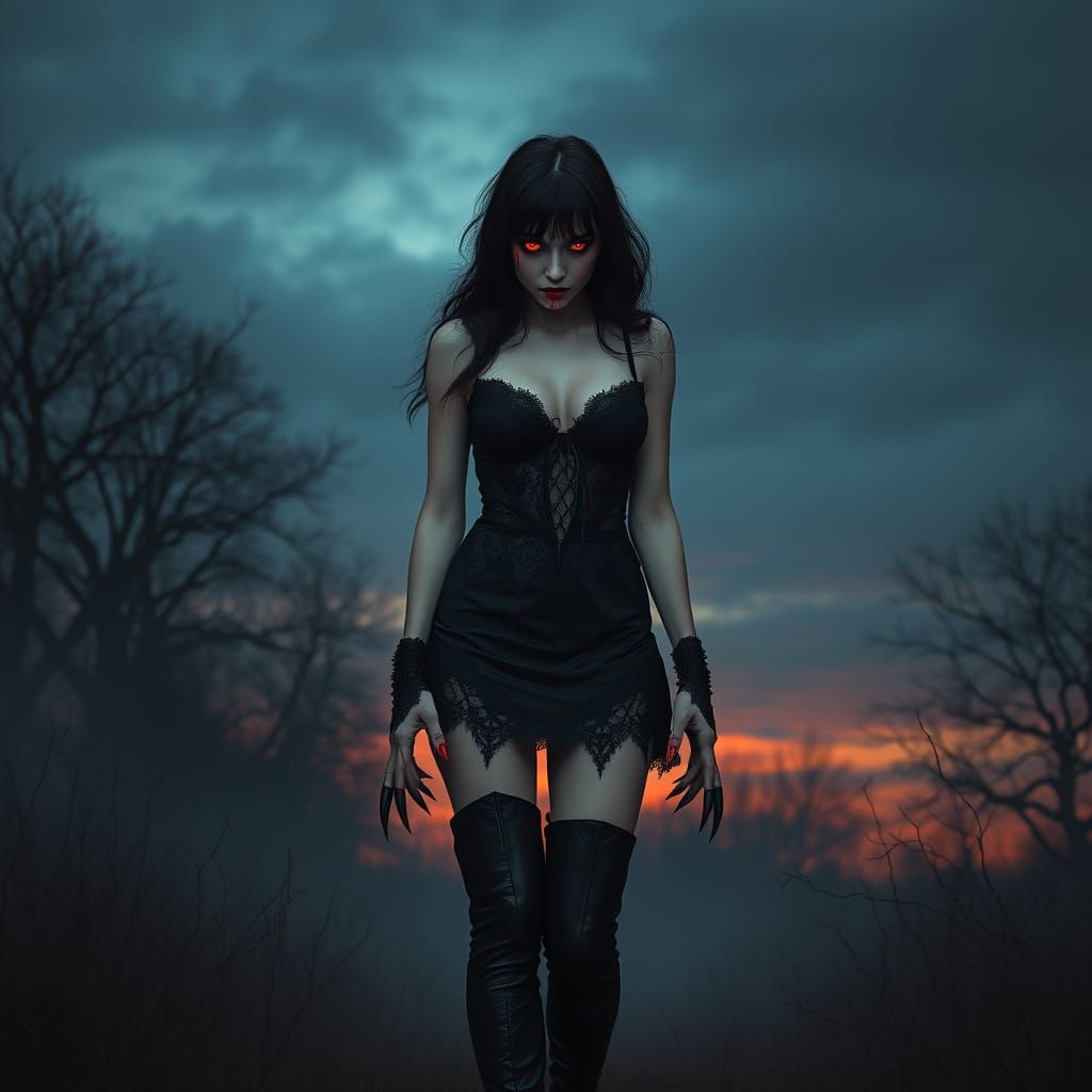 Vampire Goddess in Dark Twilight, Cyberpunk Style