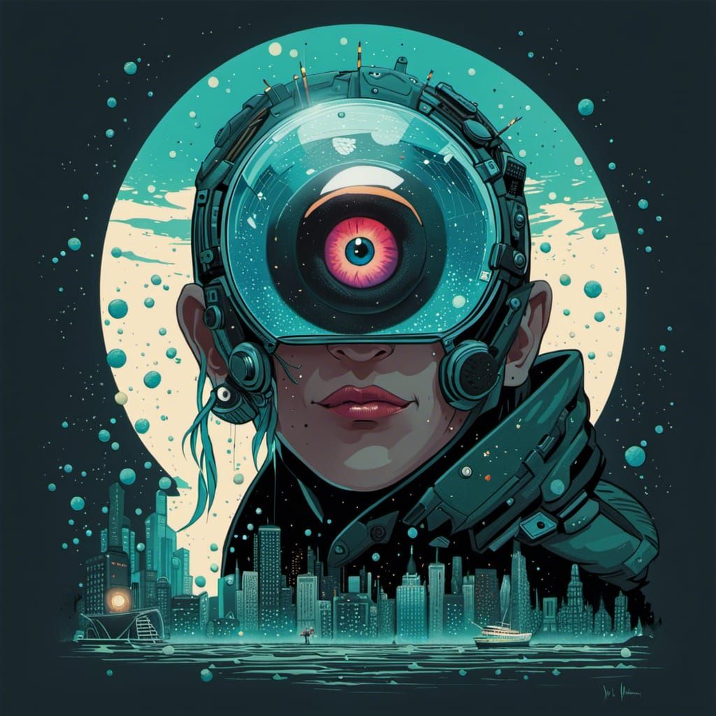 Cyberpunk Eye Portrait with Water Droplets