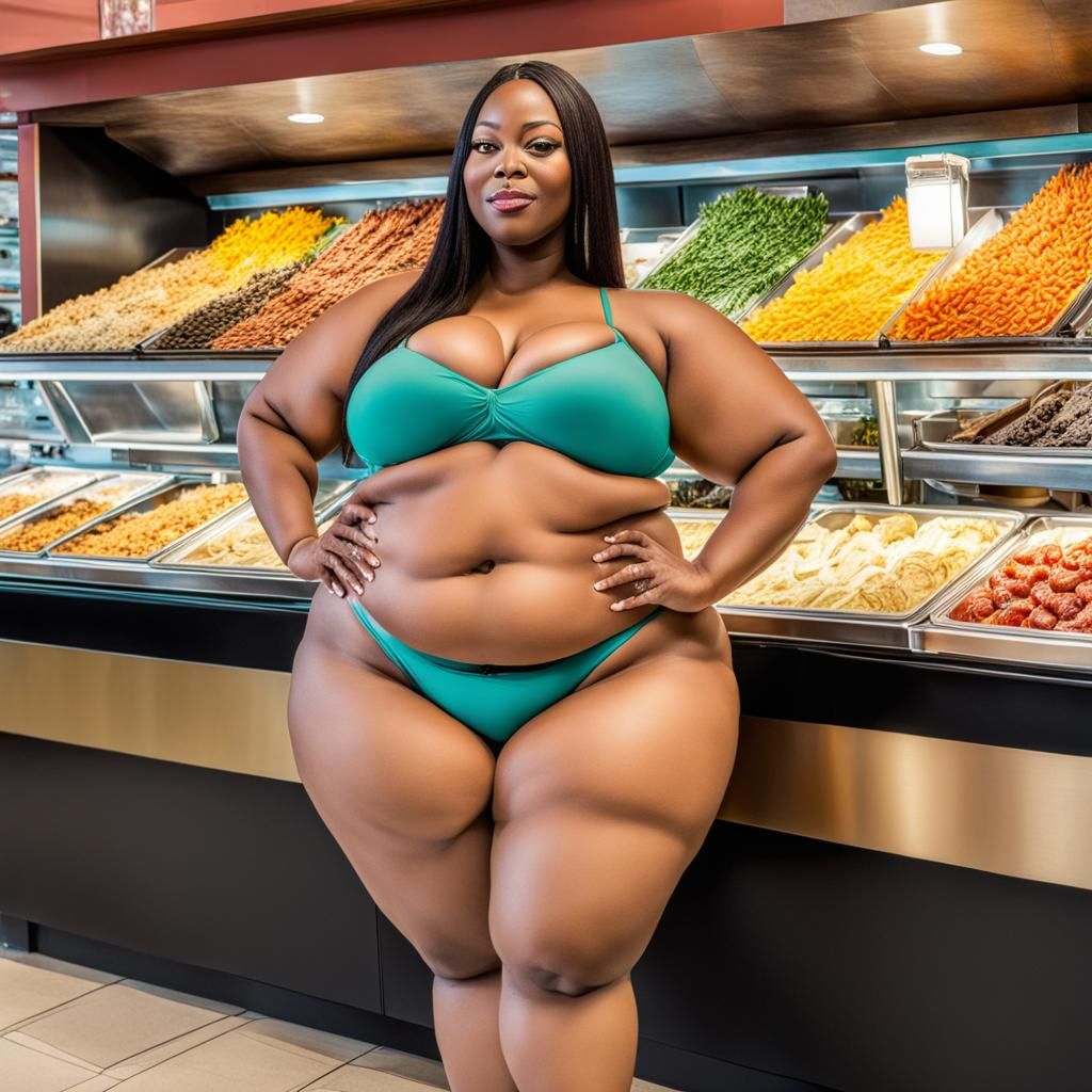 Provocative Woman Poses in Thong at Buffet