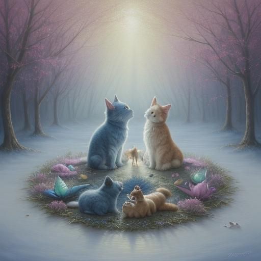 Ethereal Gathering of Furry Friends in Forest