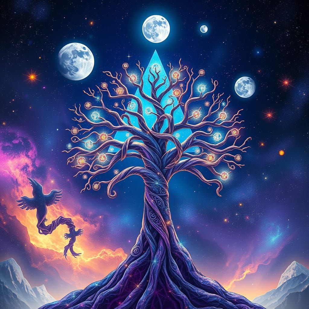 Luminous Tree of Life in Cosmic Celtic Splendor
