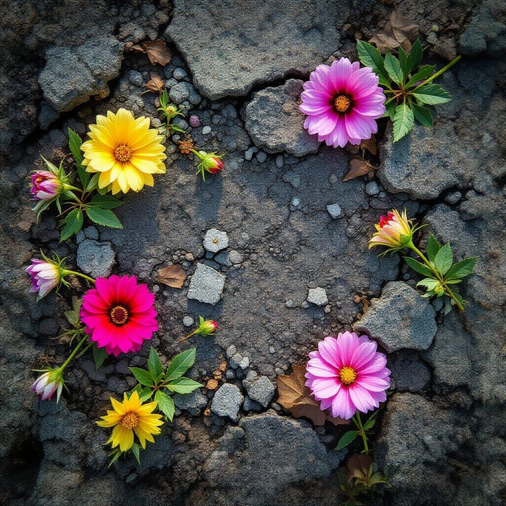 Scattered broken flowers