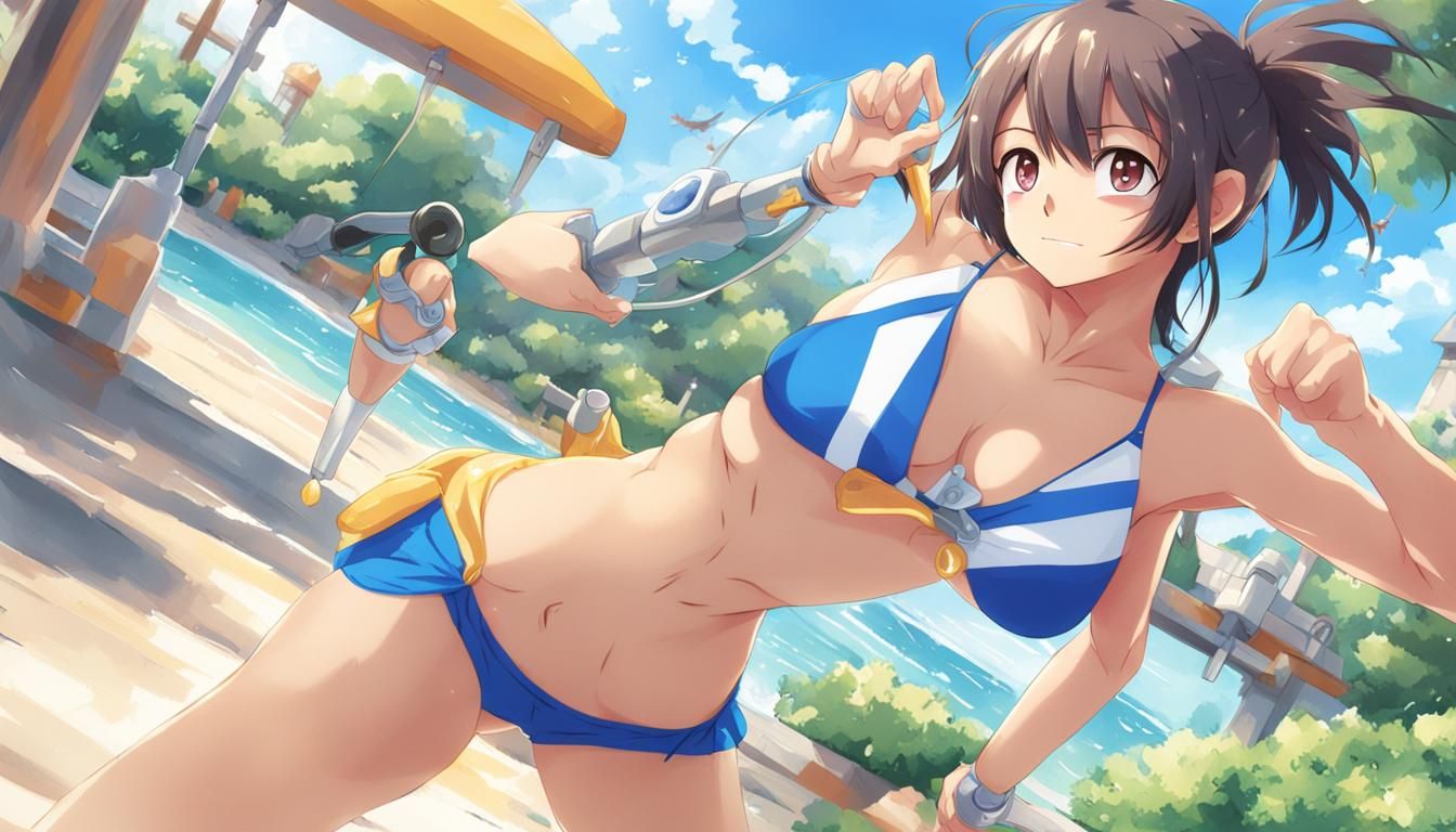 Fit Girl in Bikini: Anime-Inspired Art