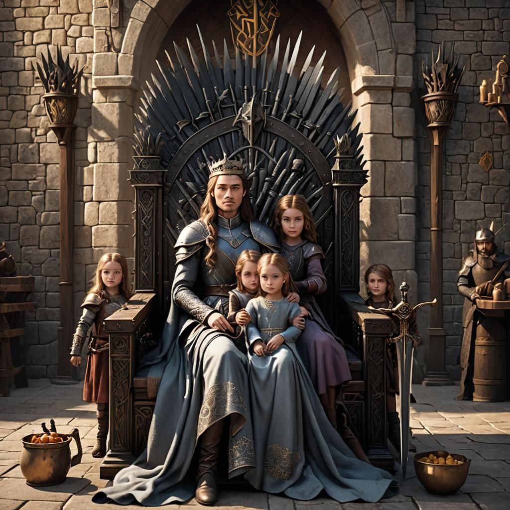 King with Daughters on Throne in Game of Thrones Style