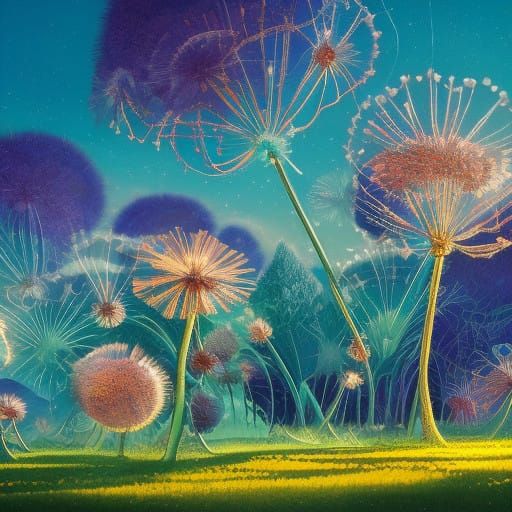 Majestic Turquoise Dandelion in Cosmic Vortex