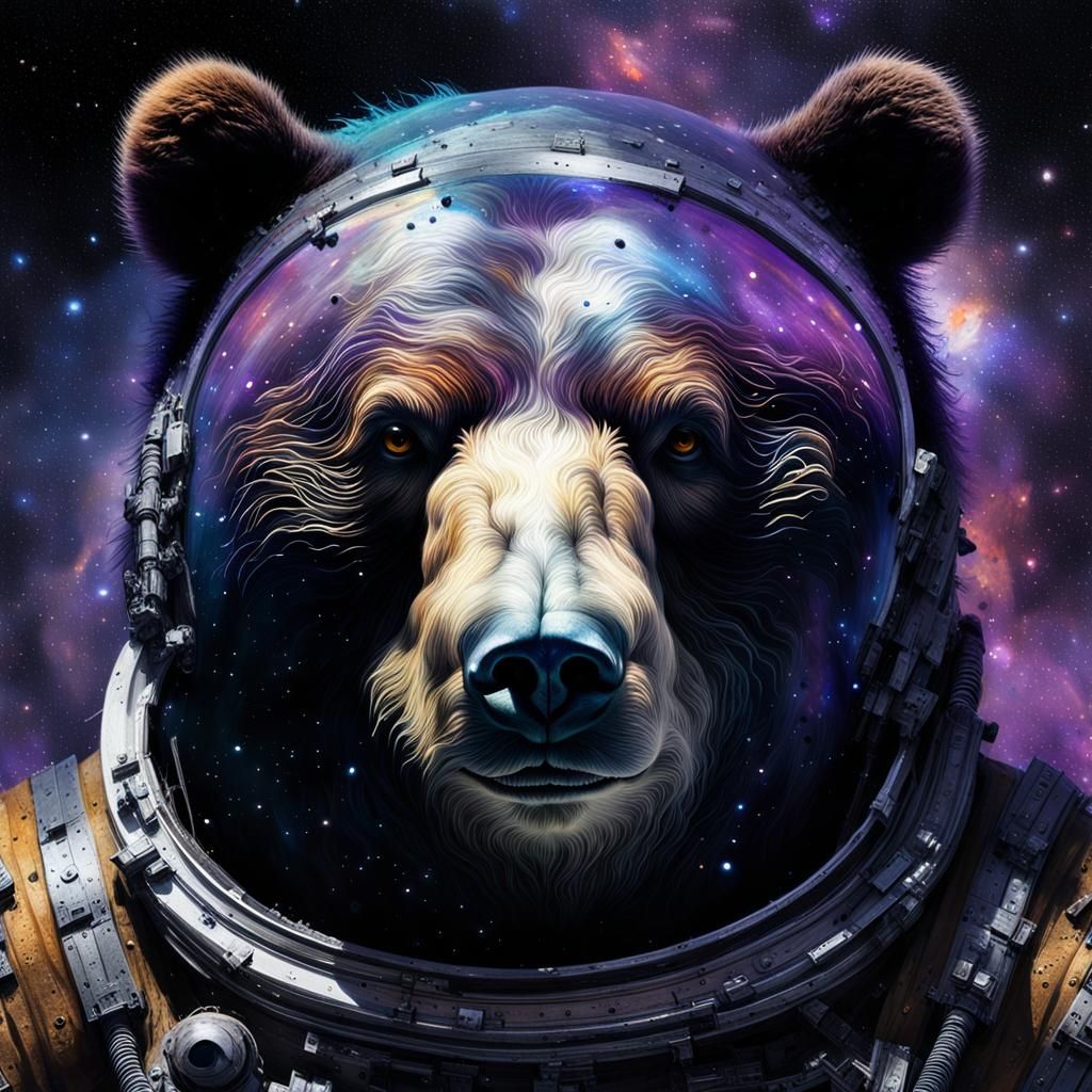 Obese Bear Astronaut in Cosmic Darkness