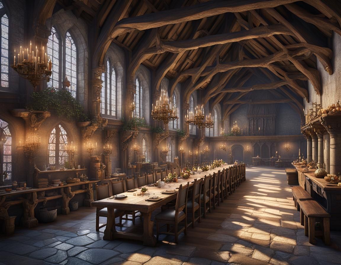 Medieval Castle Dining Hall in Detailed Matte Painting