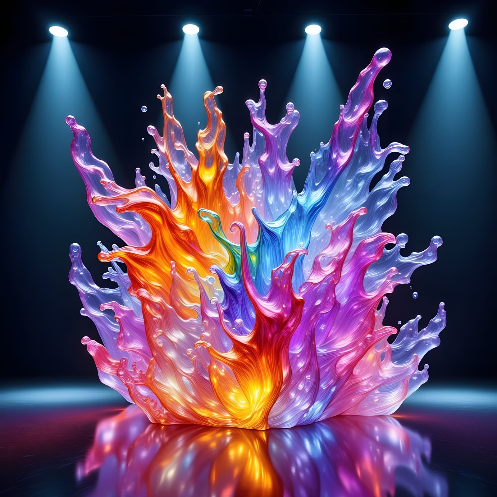 Luminous Shimmering Glass Sculpture in Neon Fluorescents