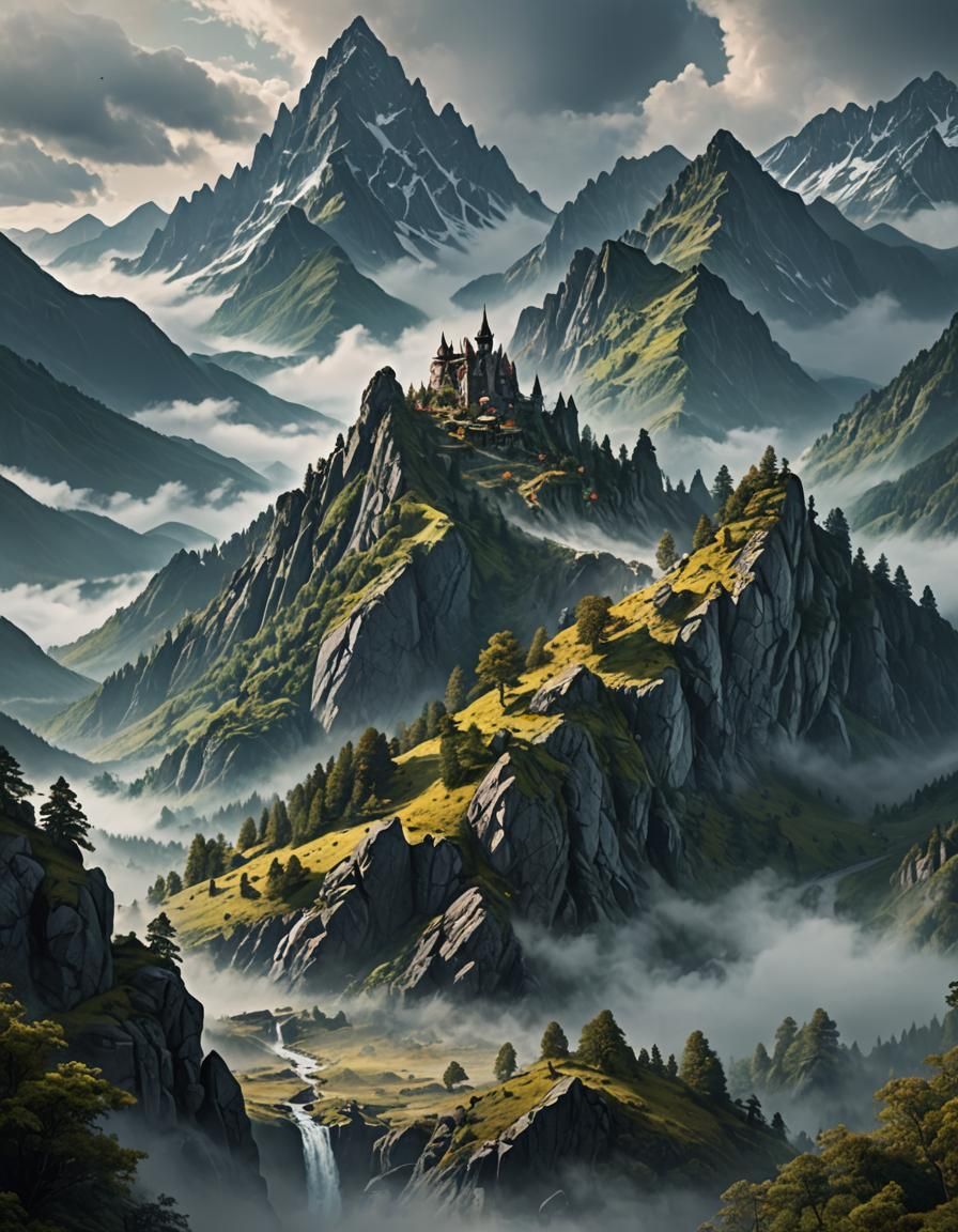 Misty Mountain Landscape: Epic Digital Matte Painting