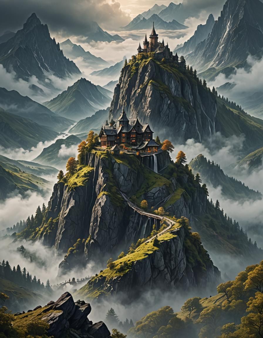 Misty Mountain Landscape: Epic Digital Matte Painting
