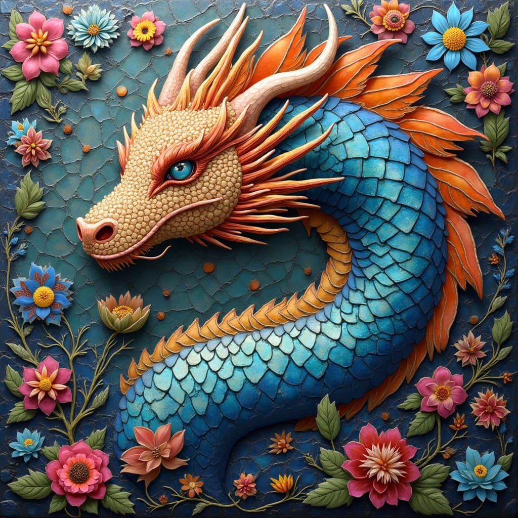 Iridescent Dragon in Mosaic Style