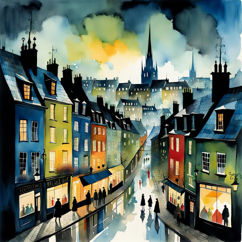 Whimsical Scandinavian Spring Evening Watercolor