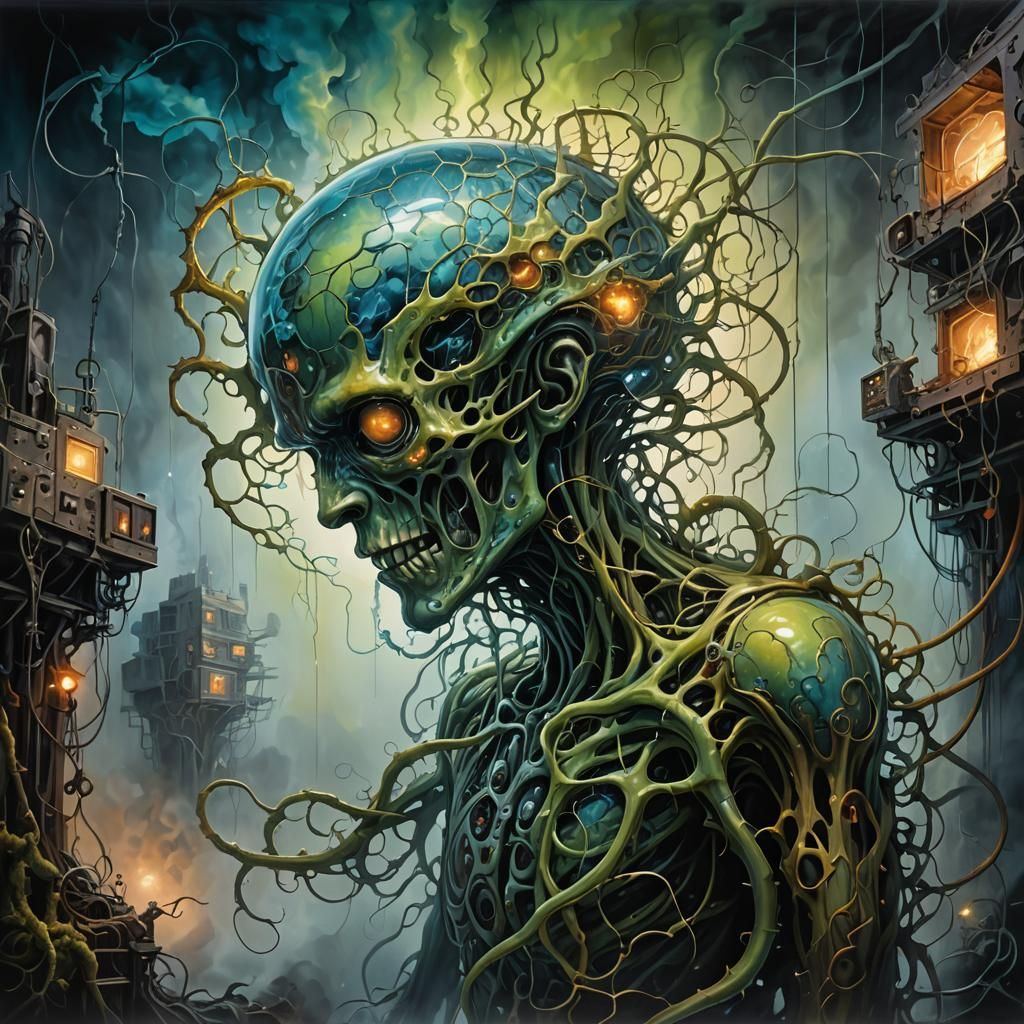 Surreal Biomechanical Entity in Abandoned Lab