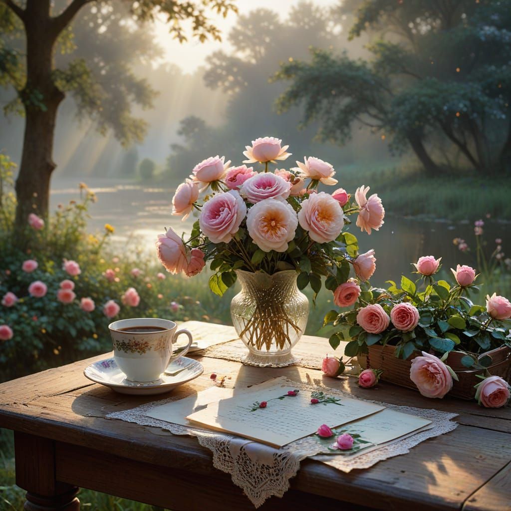 Romantic Countryside Scene with Old Letters