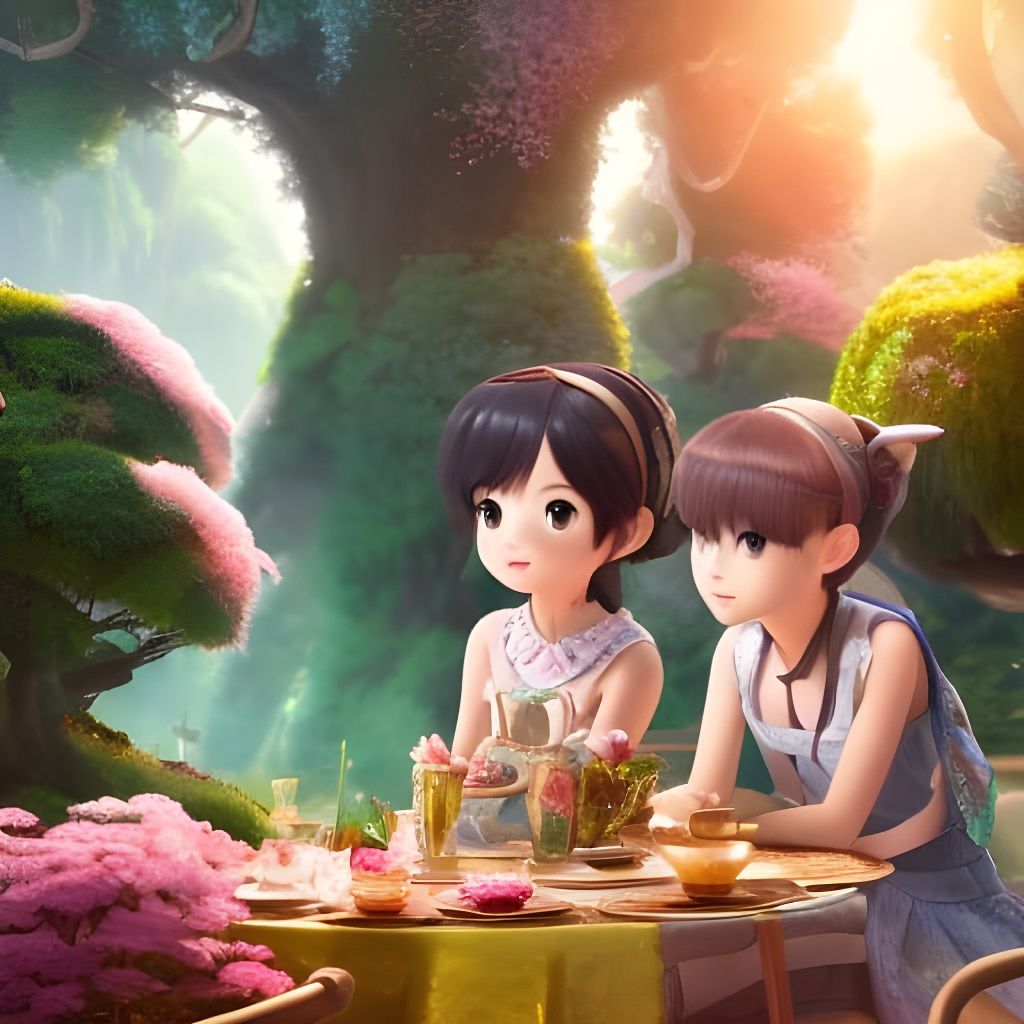 Tea Party Under Cherry Blossoms, Ghibli Style