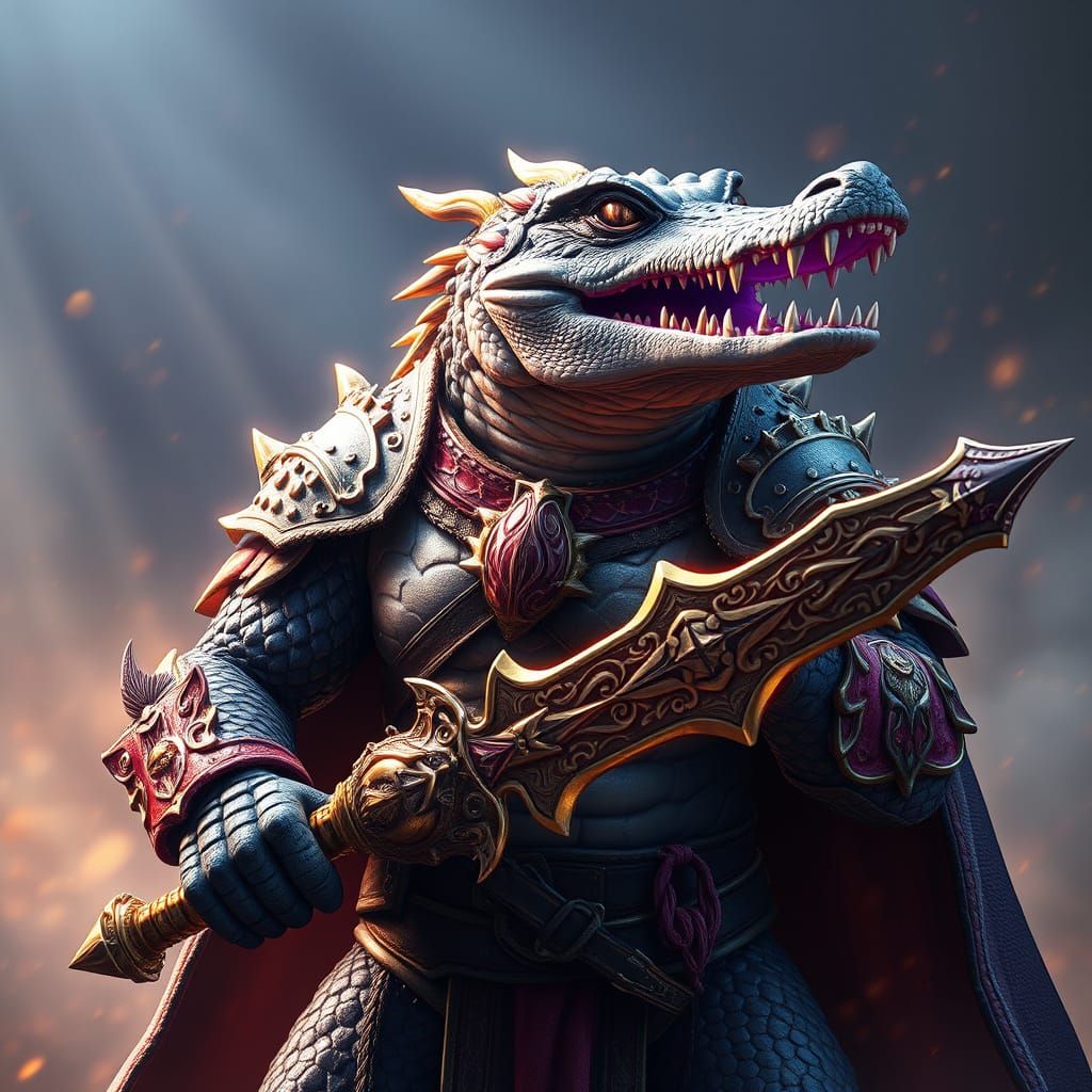 Heroic Crocodile Warrior with Magical Weapon