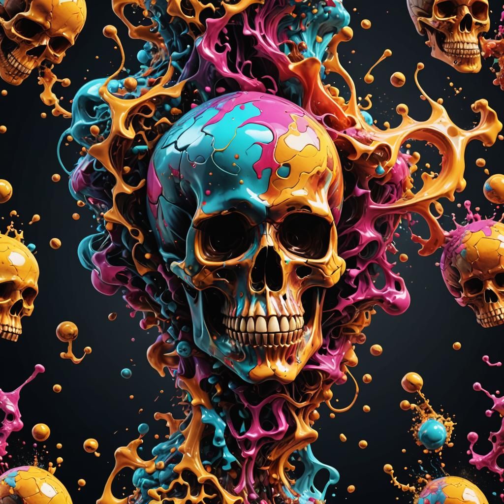 Fractal Skull Tornado in Glitch Art Style