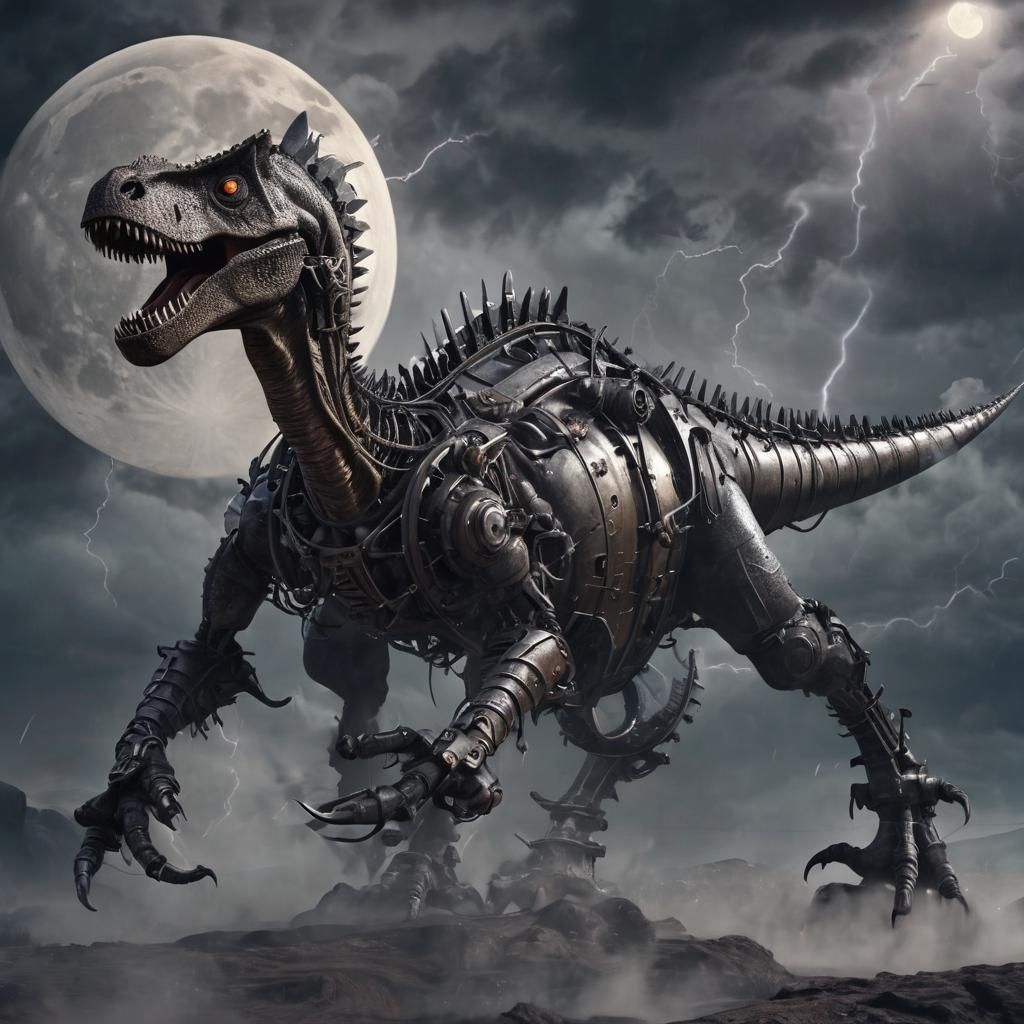 Cybernetic Dinosaur Illuminated by Stormy Delights