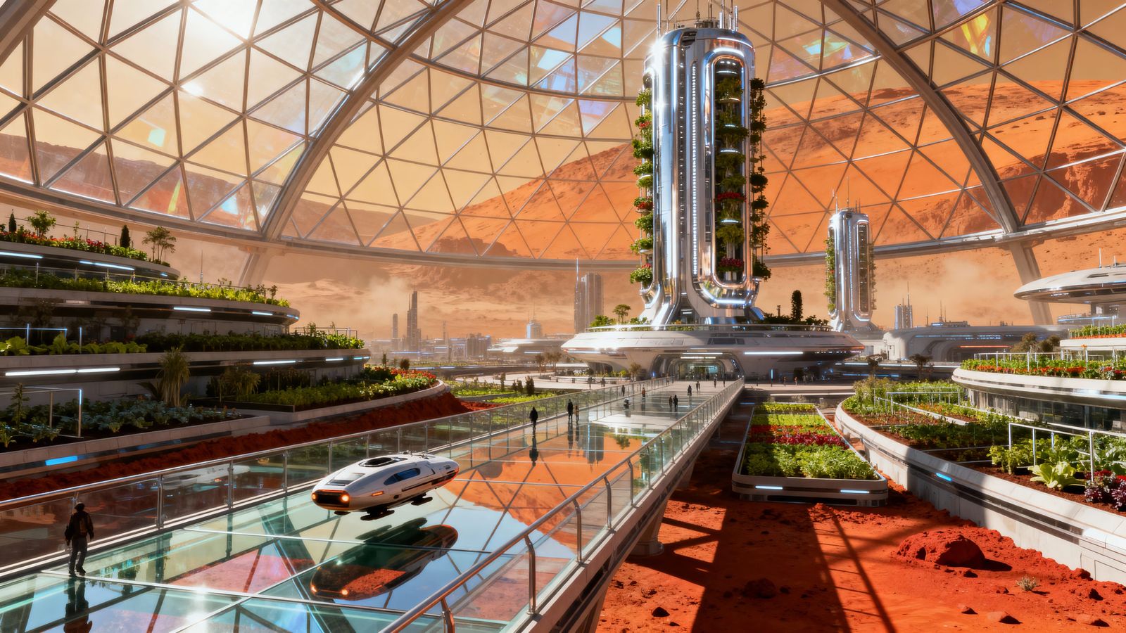 Futuristic Martian City Under Glass Dome