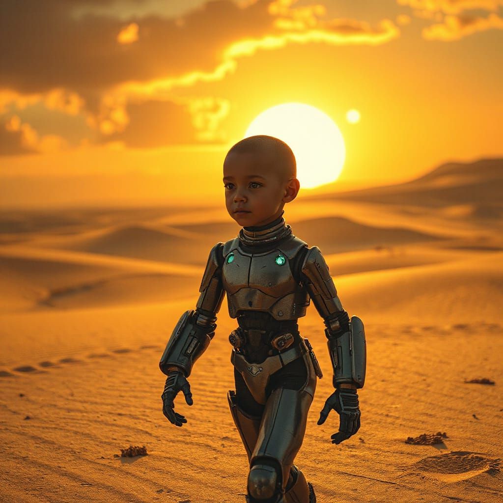 Metal Child Emerges from Golden Dunes