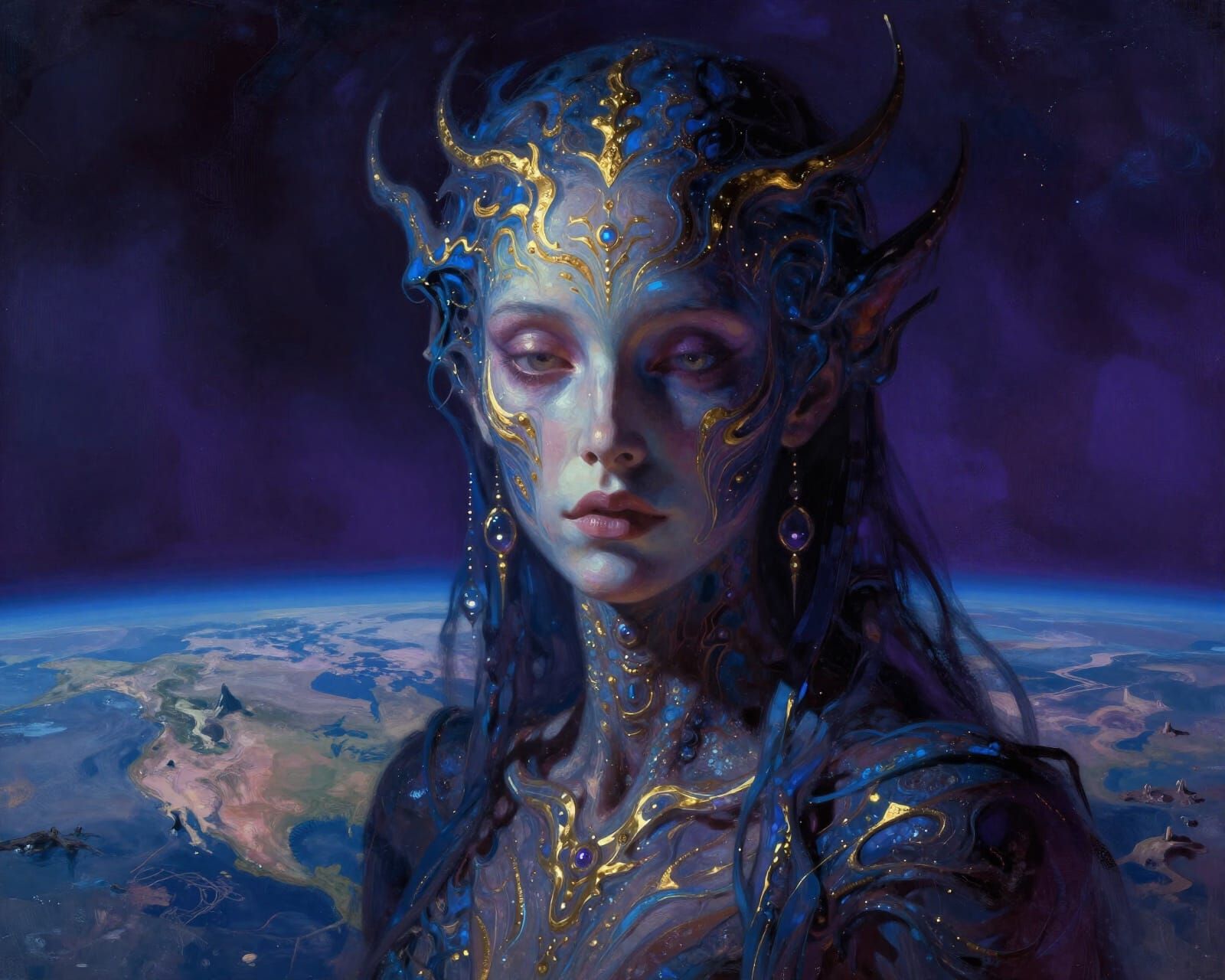 Ethereal Female Entity on Earth in Surrealist Style