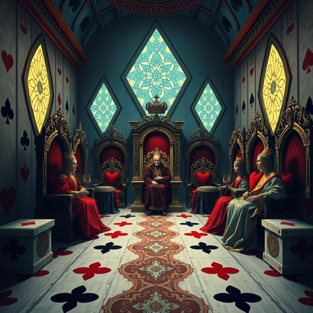 Surreal Royal Court Made of Playing Cards and Patterns