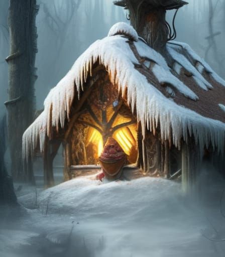Sinister Gingerbread House in Forest, Digital Matte Painting