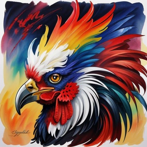 Rooster Portrait in Vibrant Watercolor Style