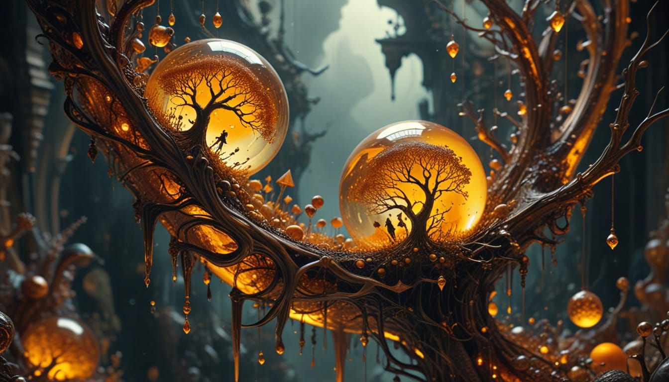 Surreal Fantasy Scene Suspended in Amber