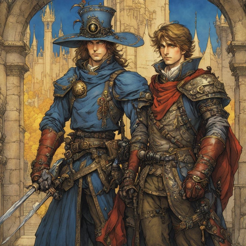 Colorful Paladin and Steampunk Engineer, Anime Style