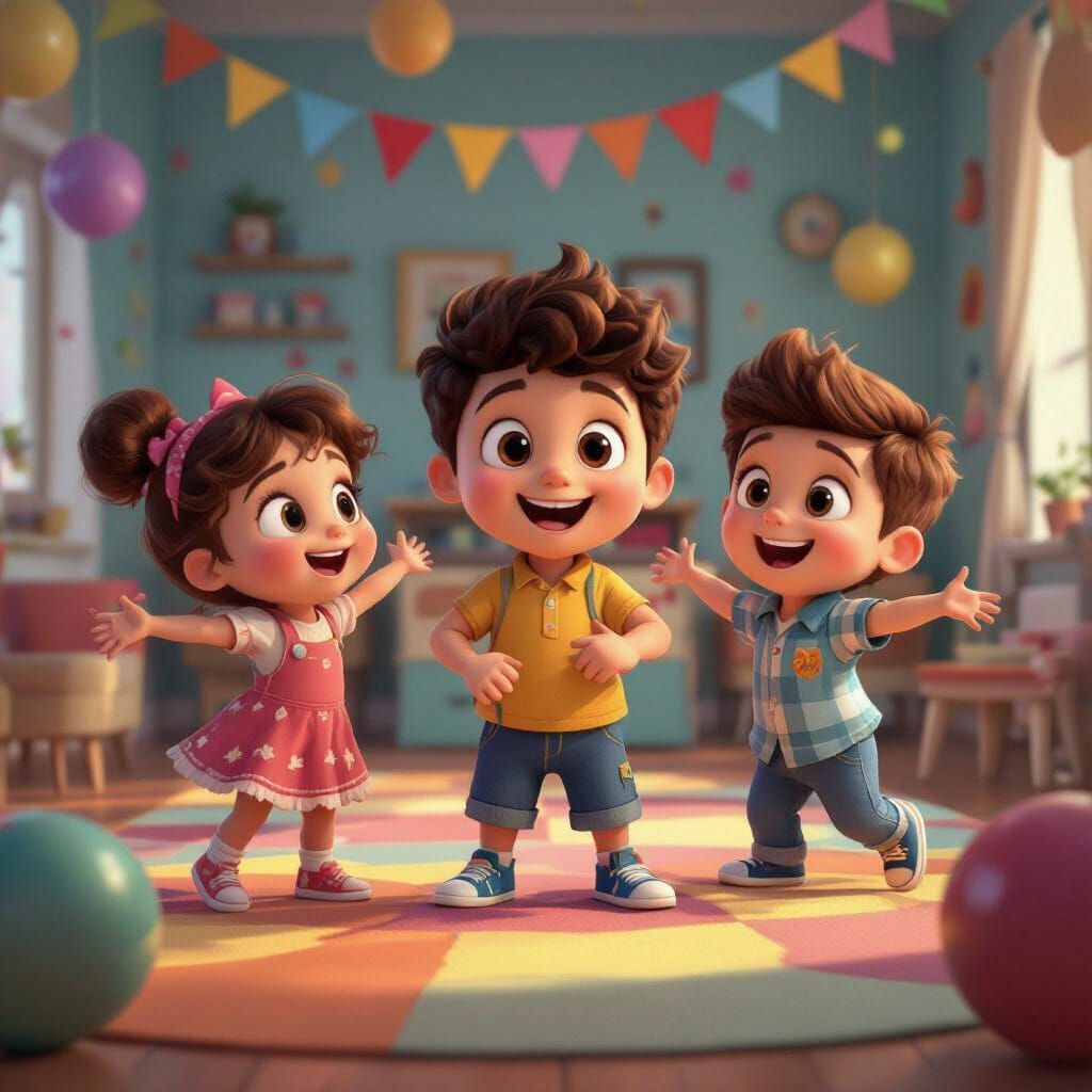 Children's Party in Pixar Cartoon Style