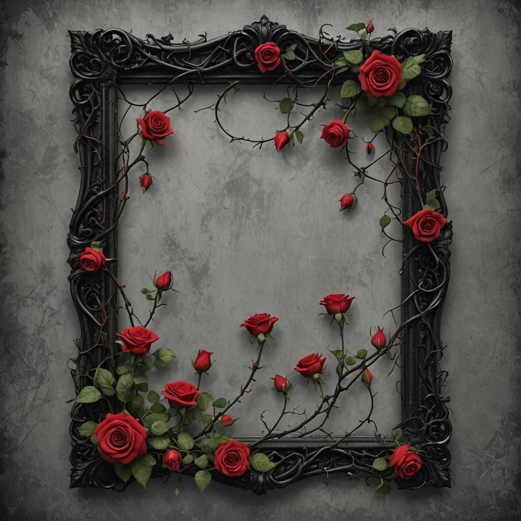 Red Roses Entwined Around Gothic Frame