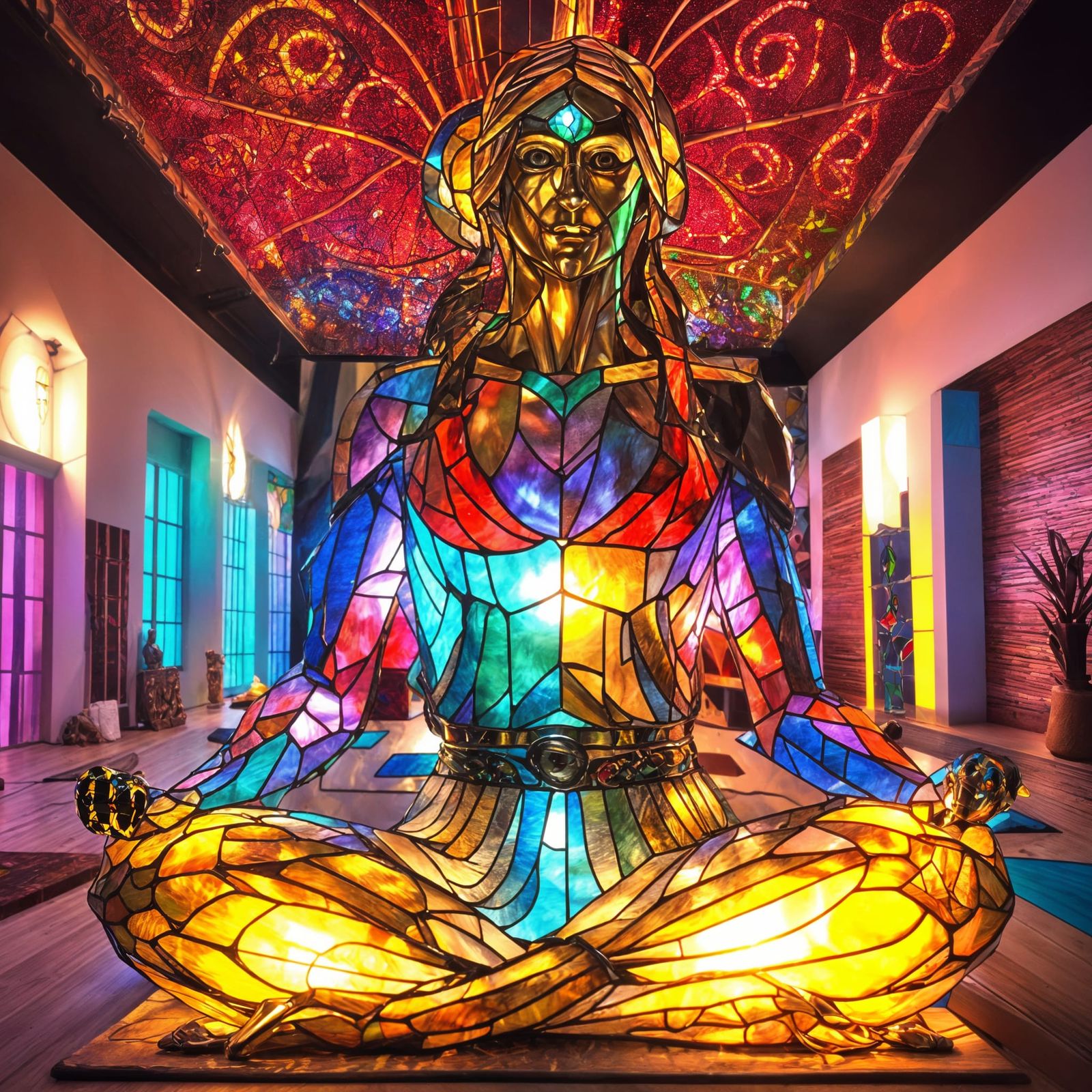 Minimalist Yoga Studio with Multicolored Lighting