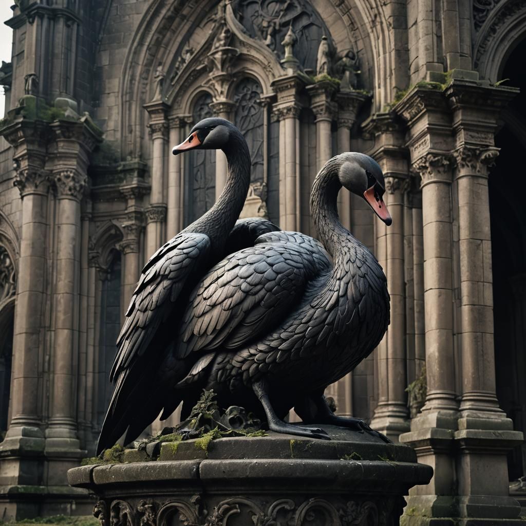 Morbid Swan in Dark Neoclassical Cathedral