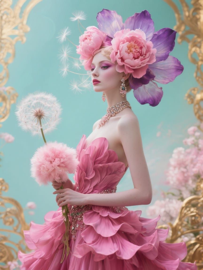 Dreamy Floral Showgirl in Art Nouveau Style