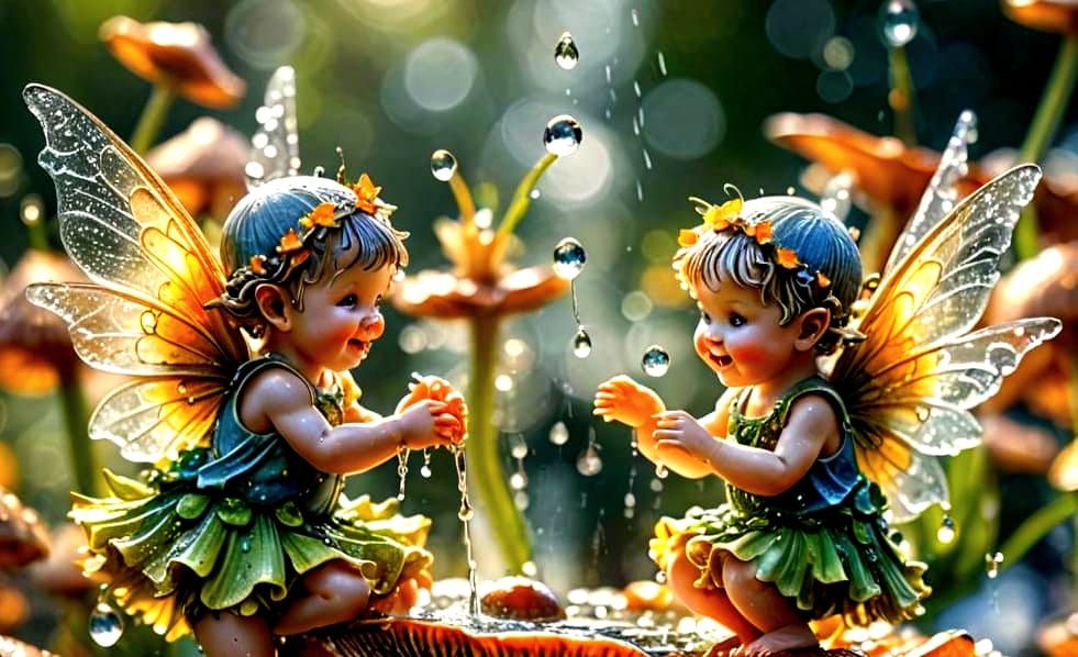 Macro Photograph of Adorable Baby Fairies Dancing