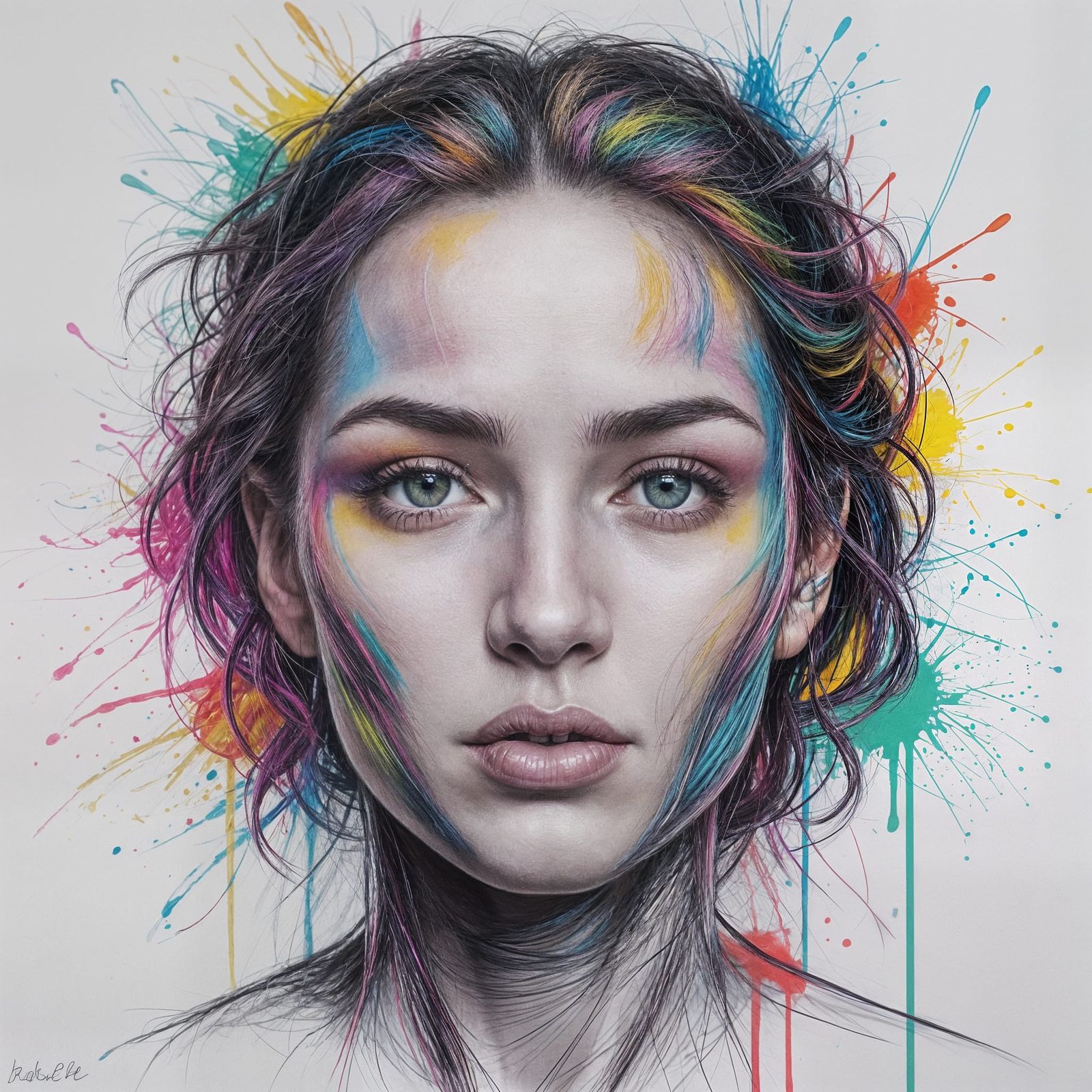 Colorful Chalk Graffiti Art Face Sketch