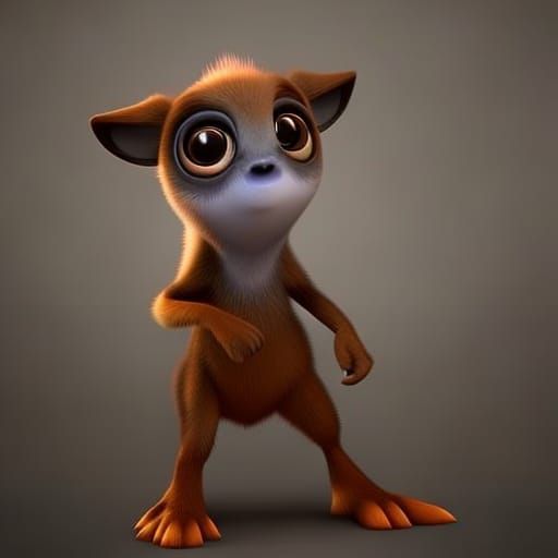 Cute Big-Eyed Woodland Creature in 3D Digital Art
